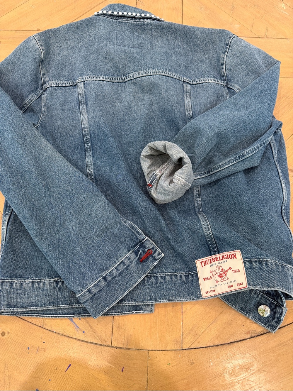 True Religion Jesse Trucker Denim Jacket with Stud Detail Large - Picture 8 of 11